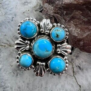 Sterling Silver Southwestern Style Composite Turquoise Cluster Adjustable Ring